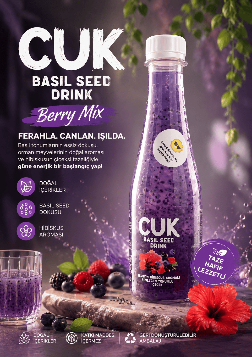 Cuk Basil Seed Drink Berry, Hibiscus, Fesleğen Tohumu