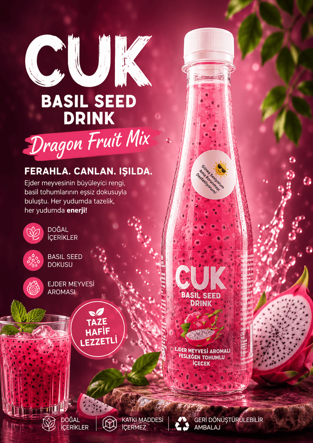 Cuk Basil Seed Drink Ejder Meyvesi, Fesleğen Tohumu